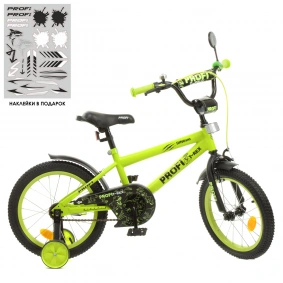 Велосипед детский PROF1 16д. Y1671 (1шт) Dino,SKD45,салатово-черн.(мат),звонок,фонарь,доп.кол