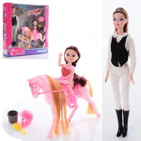 Кукла 51811 (15шт) шарнирн, жокей, 29см, дочка15см, лошадь, шлем, расческа, в кор-ке, 33-35-8,5см