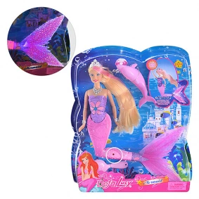 Лялька DEFA 8243 русалонька, шарнірна, світ. хвіст, дельфін, гребінець, 2 кольори, кор., 32-27,5-6см