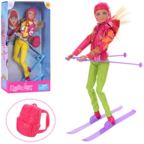 Кукла DEFA 8373 (36шт) шарнирная, 30см, лыжи, рюкзак, шлем, 2вида, в кор-ке, 18-34-7см