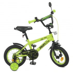 Велосипед детский PROF1 12д. Y1271 (1шт) Dino,SKD45,салатово-черн.(мат),зв,фонарь,доп.кол