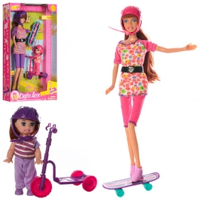 Кукла DEFA 8191 (24шт) 30см, дочка10см, самокат, скейт, 2 вида, в кор-ке, 20-34,5-6см