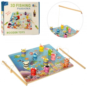 Деревянная игрушка Рыбалка MD 2408 (20шт) 2удочки, магнитн,морск.обитат.3D, в кор-ке,34-27-5см