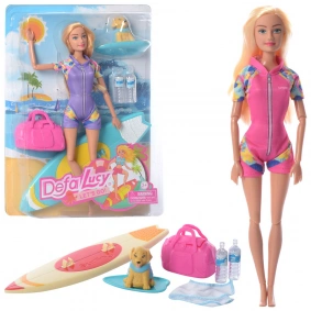 Кукла DEFA 8471 (24шт) 29см, шарнирная, доска для серфинга, сумка, 2 цвета,на листе,23,5-33,5-6см