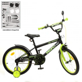 Велосипед детский PROF1 18д. Y1871 (1шт) Dino,SKD45,черно-салат(мат),звонок,фонарь,доп.кол