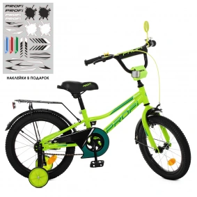 Велосипед детский PROF1 16д. Y16225 (1шт) Prime, салатовый,звонок,доп.колеса