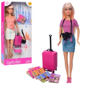Кукла DEFA 8377-BF (48шт) 29см, чемодан, фотоаппарат, 2вида, в кор-ке, 15-32-5см