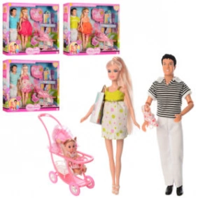 Кукла DEFA 8088 (12шт) семья(29см-беременная,30см),дочка,пупс,коляска,аксессуары,4в, кор,41-34-6,5см