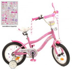Велосипед детский PROF1 14д. Y14241-1 (1шт) Unicorn,SKD75,розовый,звонок,фонарь,доп.кол