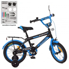 Велосипед детский PROF1 14д. Y14323 (1шт) Inspirer,SKD45,черно-синий(мат),фонарь,зв,зерк,доп.кол