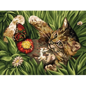 Картина по номерам  №3 «Котенок в траве» 30*40см, в кор. 42*32*3,5см