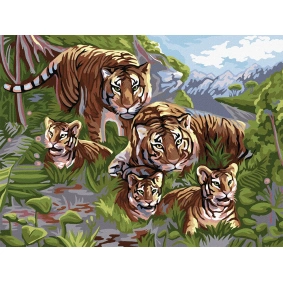 Картина по номерам  №6 «Тигры» 30*40см, в кор. 42*32*3,5см