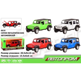 Машина метал. "АВТОПРОМ" Jeep Rubicon 1:32, 4 цвета-микс в ящике, бат., свет, звук, откр.двери, в кор. 20,5*9*10см (24шт/2)