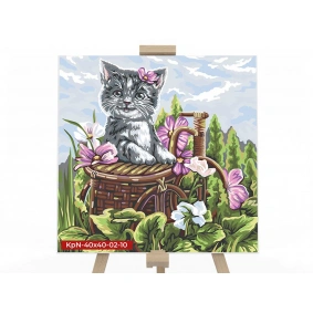 Картина по номерам  №10 "Котёнок в корзине" 40*40см, серия 2, в кор.