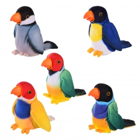 Мягкая игрушка-повторюшка попугай 18см, повторяет голос, шевелит клювом, 4 цвета, пак. 20см
