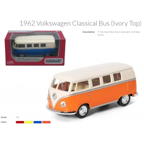 Автобус "Kinsmart" VOLKSWAGEN (1962) 5'' CLASSIC Ivory top, откр. двери, 4 цвета, в кор.  (96шт)