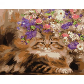 Картина по номерам "Кот у цветов", в термопакете 40х50cм, ТМ Стратег, Украина