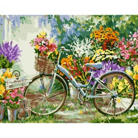 Картина по номерам "Велосипед в саду", в термопакете 40х50cм, ТМ Стратег, Украина