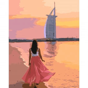 Картина по номерам "Прогулка по берегу в Дубае", в термопакете 40х50cм, ТМ Стратег, Украина