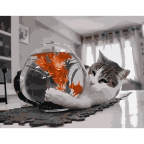 Картина по номерам "Кот и аквариум", в термопакете 40х50см, ТМ Стратег, Украина