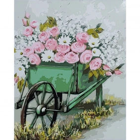 Картина по номерам "Коляска с цветами", в термопакете 40х50cм, ТМ Стратег, Украина