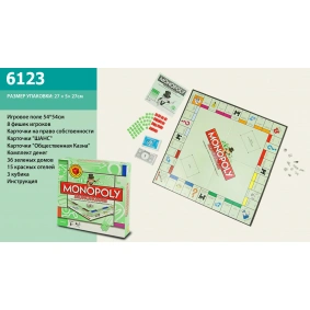 Настільна гра "Монополія" картки, кубики, фішки, ігрове поле, у кор. 27*27*5см /24-2/