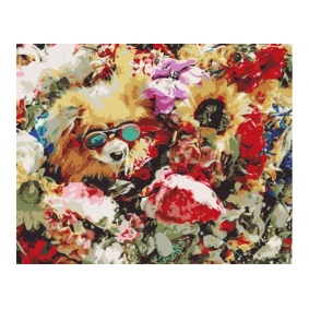 Картина за номерами: Собачка в квітах 40*50